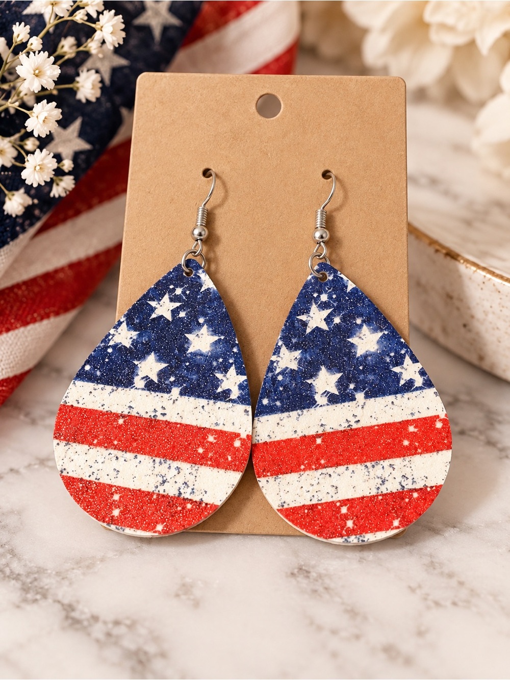 American Flag Teardrop Earrings - Red, White & Blue